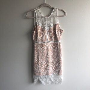 Lulus White and Nude Lace Dress, Medium